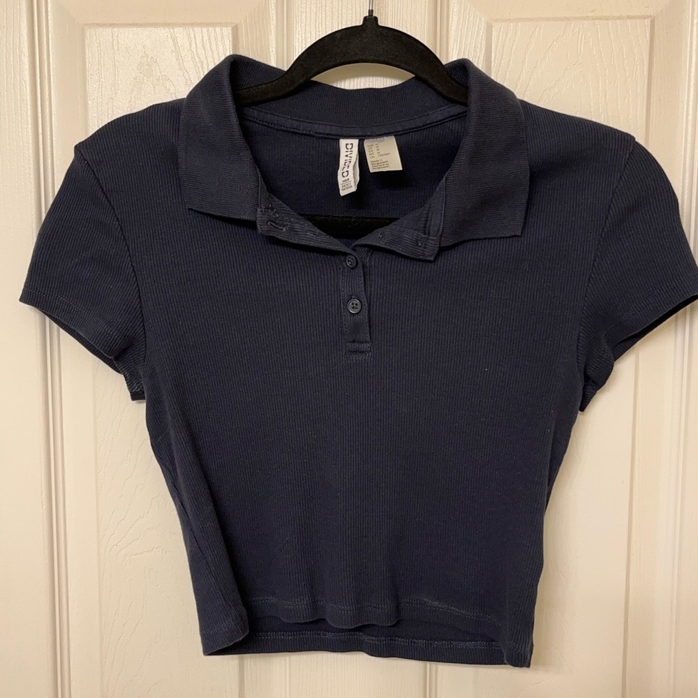 H&M Divided Women's Navy Polo Crop Top